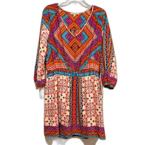 Gibson Latimer boho v-neck dress purple orange geometric design size medium